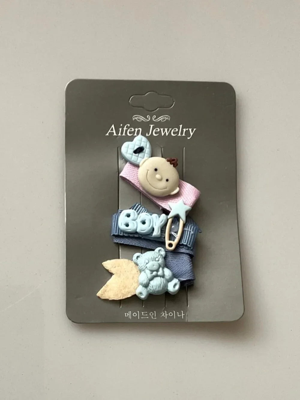 PASTEL TODDLER HAIRCLIPS BOY, BEAR, BABY SET OF 3